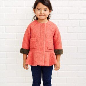 Paulinie Pink Wool Blend Coat with Brown Sleeve Trim Size 4